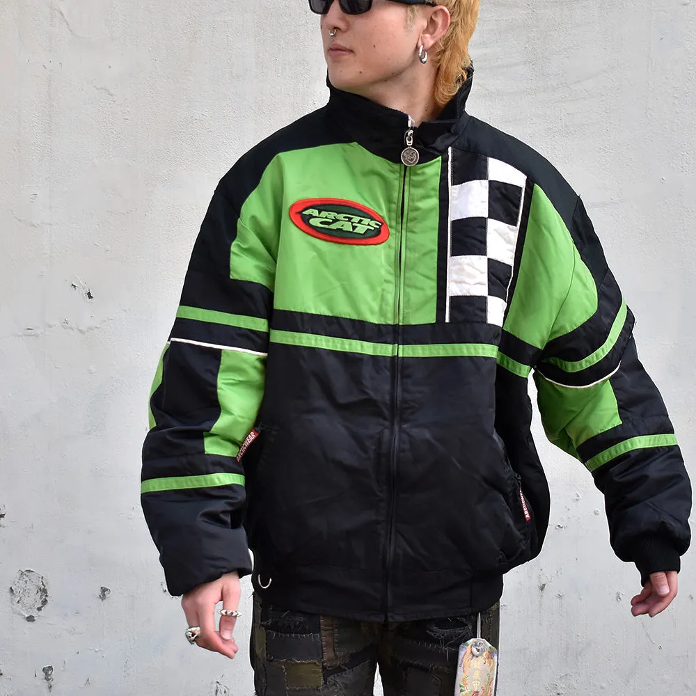 90’s ARCTICWEAR ネオングリーン チェッカーフラッグ ナイロンジャケット USA製 240101H