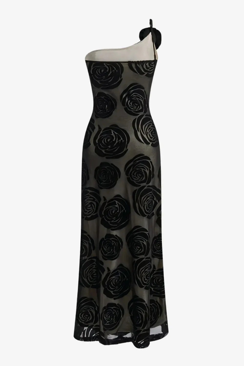A&A Mayfair One Shoulder Mesh Flower Maxi Dress
