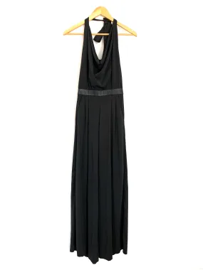 Alice & Olivia Black Halter Jumpsuit with Leather Waist and Exposed Back- Size 0