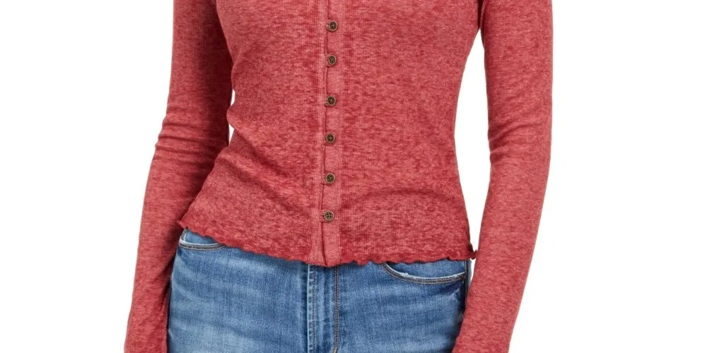 Almost Famous Junior's V Neck Button Front Shirt Burgundy