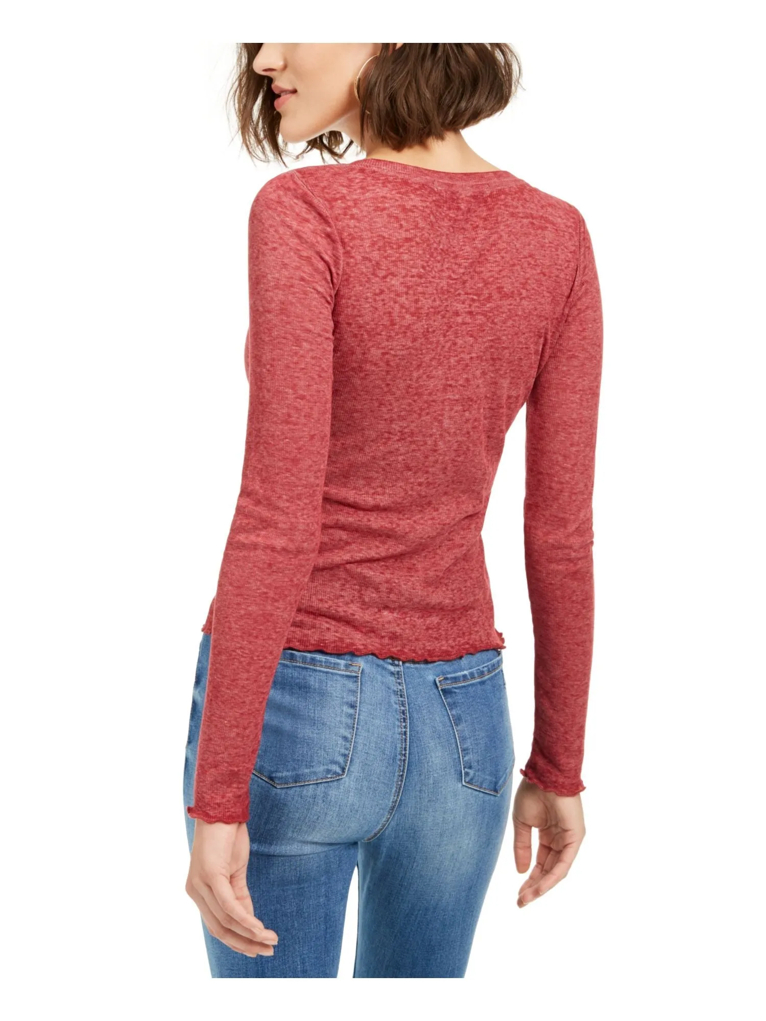 Almost Famous Junior's V Neck Button Front Shirt Burgundy