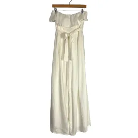 Altar'd State White Linen Ruffle Strapless Tie Belt Wide Leg Jumpsuit- Size S