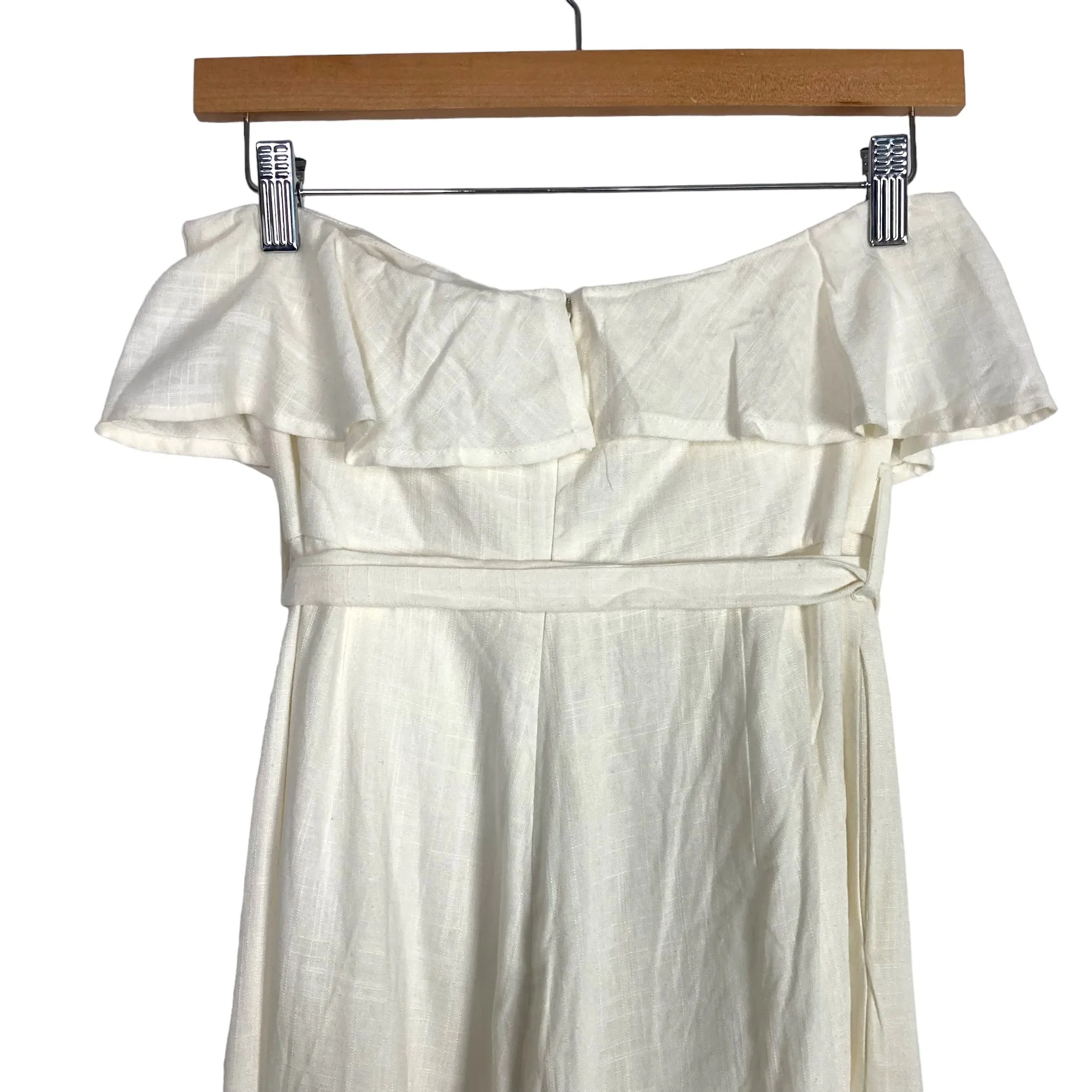 Altar'd State White Linen Ruffle Strapless Tie Belt Wide Leg Jumpsuit- Size S