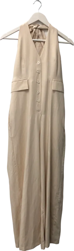 Anthropologie Beige Maeve Myla Halterneck Tailored Jumpsuit UK 10