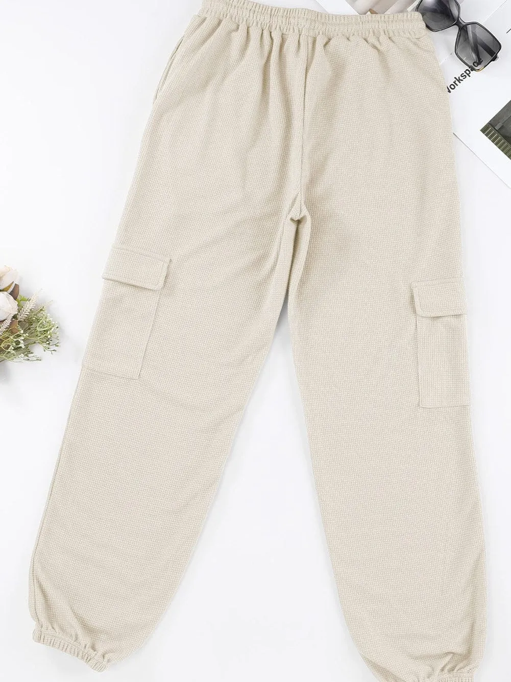 Apricot Waffle Knit Cargo Pocket Jogger Pants
