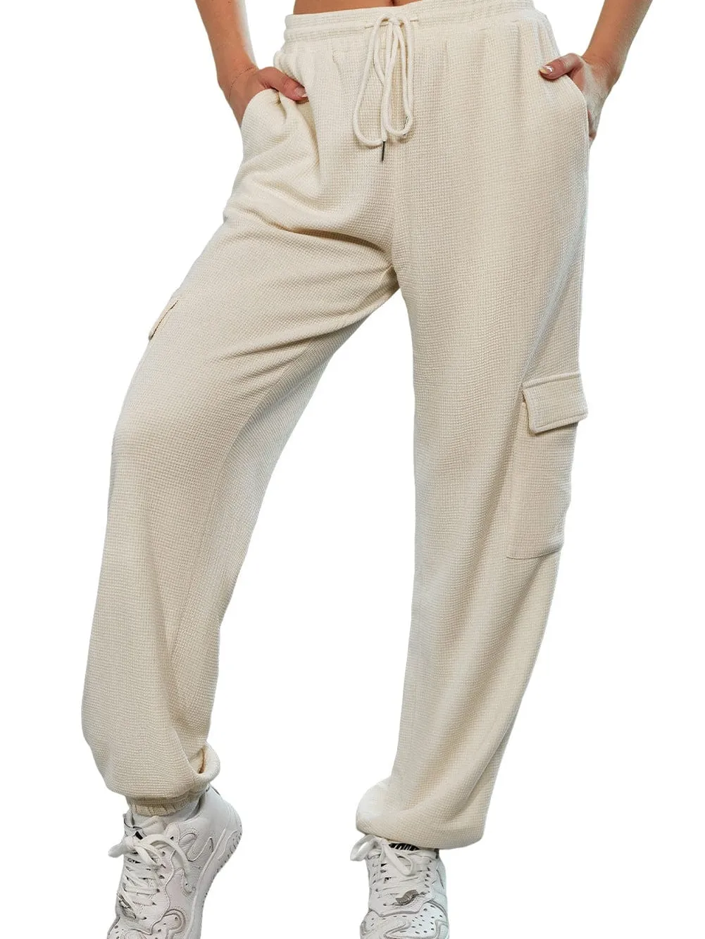 Apricot Waffle Knit Cargo Pocket Jogger Pants