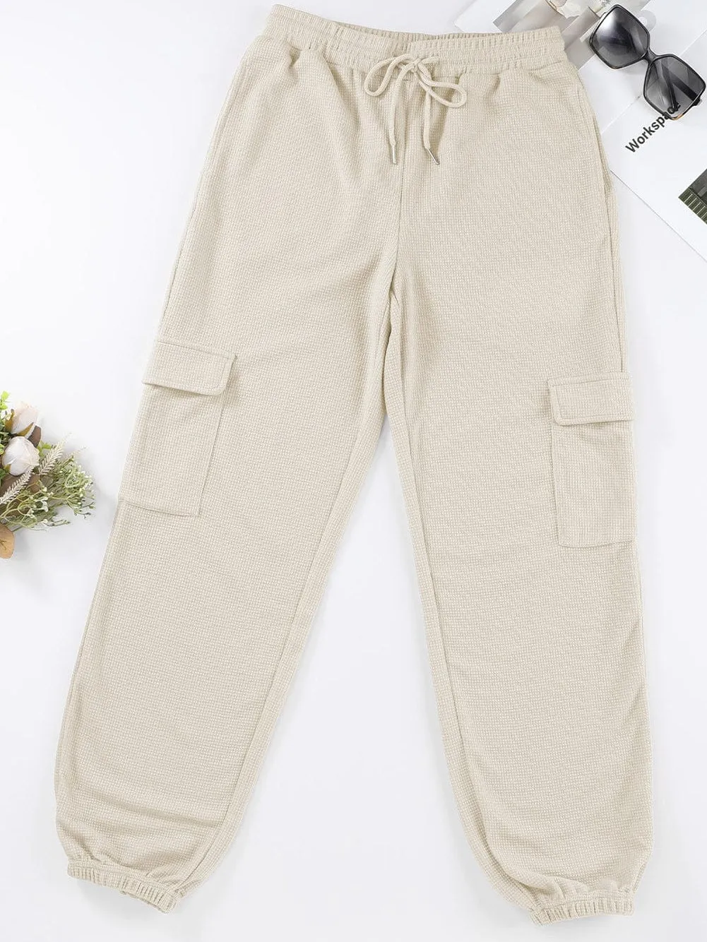 Apricot Waffle Knit Cargo Pocket Jogger Pants