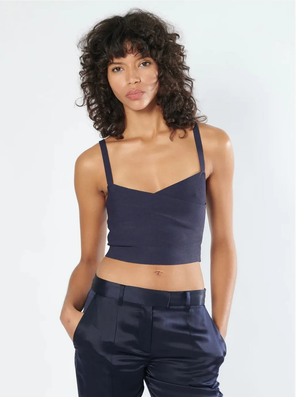 BARBARA BUI INDIGO STRAPPY VISCOSE KNIT TOP