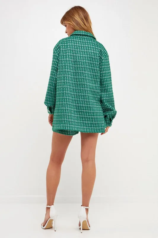 Bella Oversized Green Tweed Button Down Shacket *limited edition*