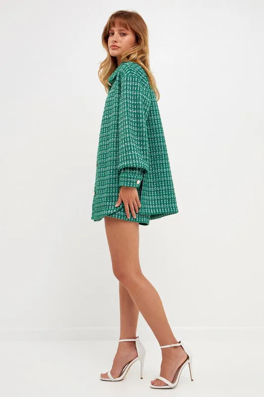 Bella Oversized Green Tweed Button Down Shacket *limited edition*