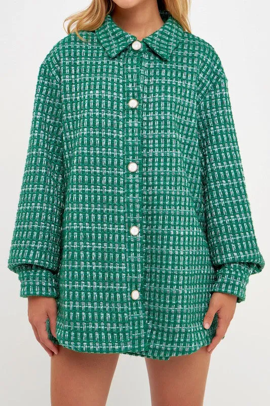 Bella Oversized Green Tweed Button Down Shacket *limited edition*