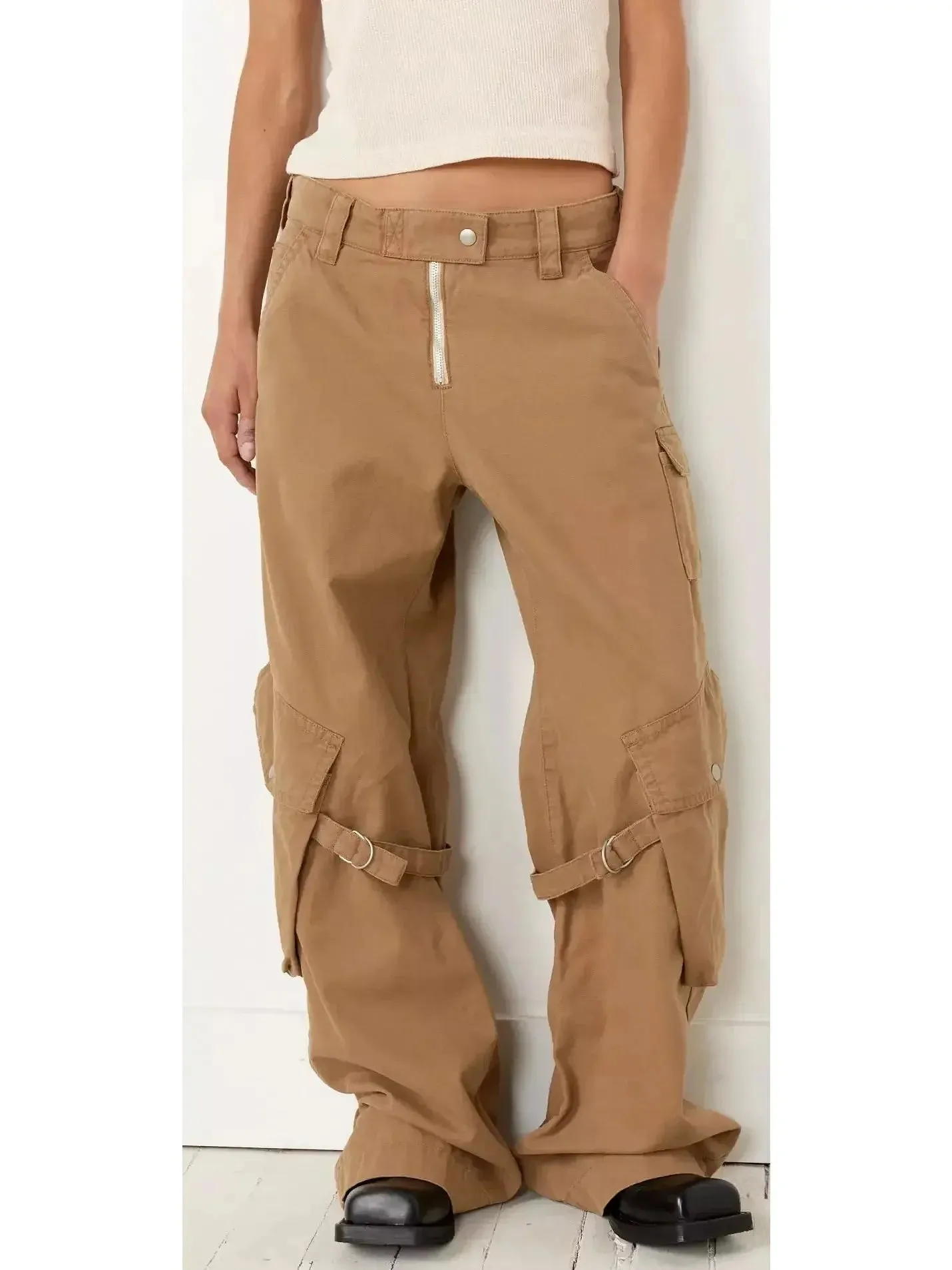 Belted Natural Cotton Cargo Pants