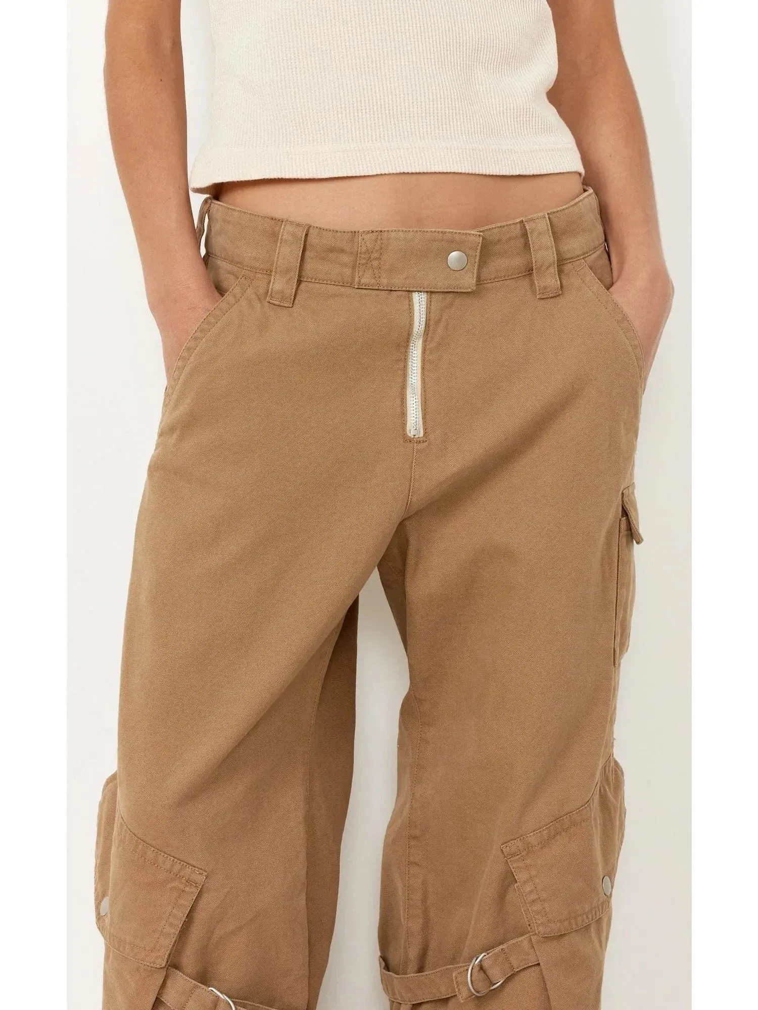 Belted Natural Cotton Cargo Pants