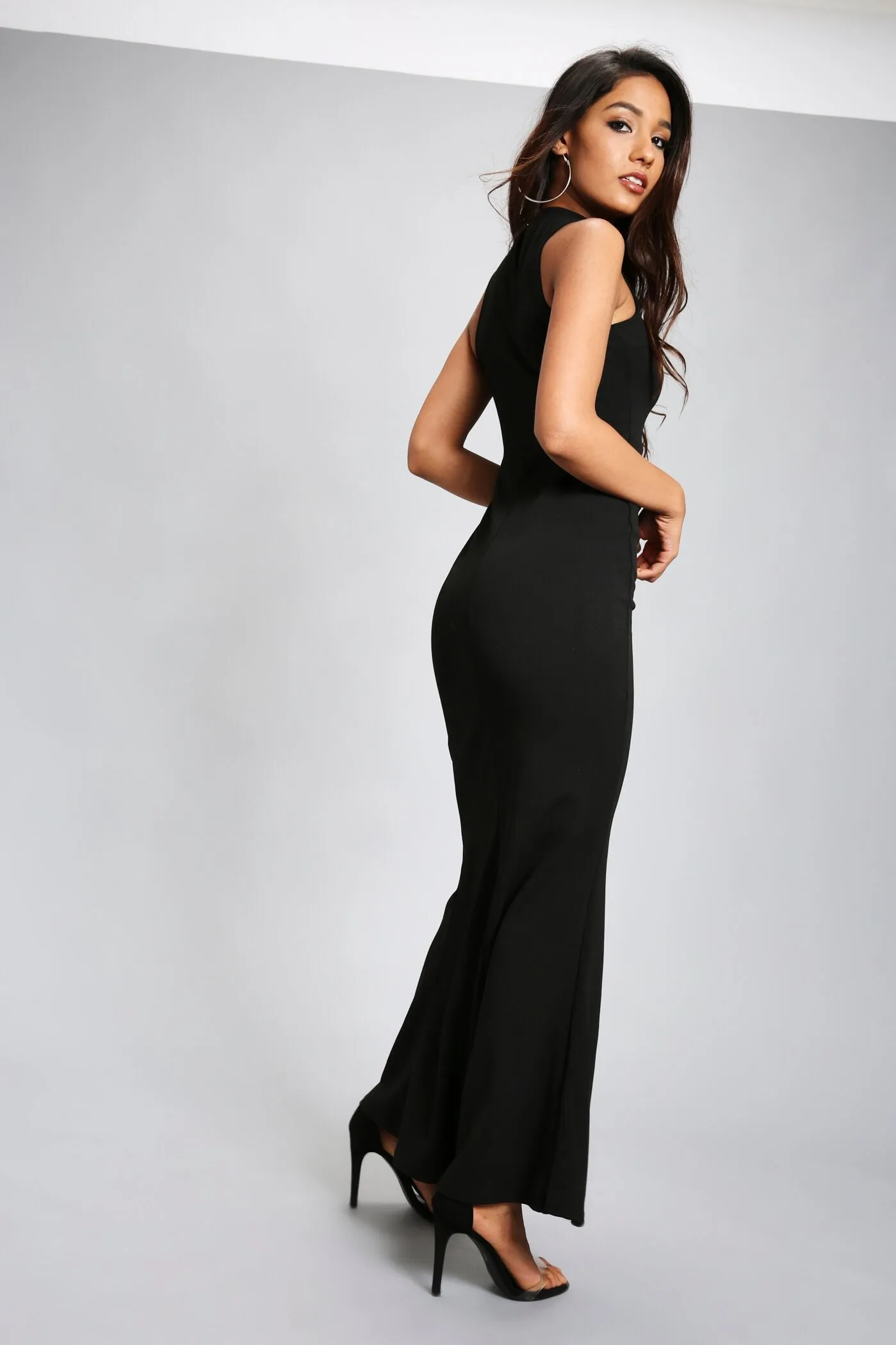 Black High Neck Split Maxi Dress