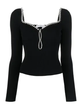 Black Knit Diamante Top