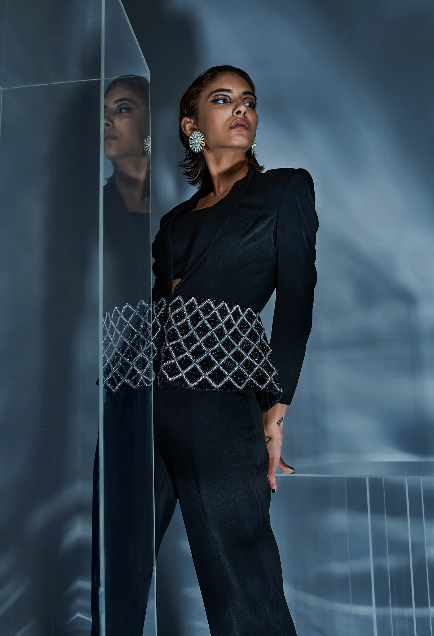 Black Peplum Embellished Blazer