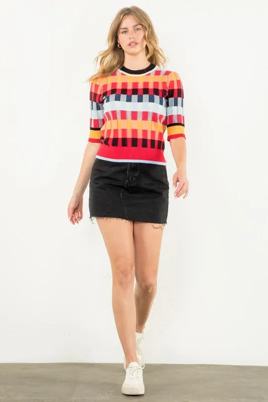 Black Textured Knit Top