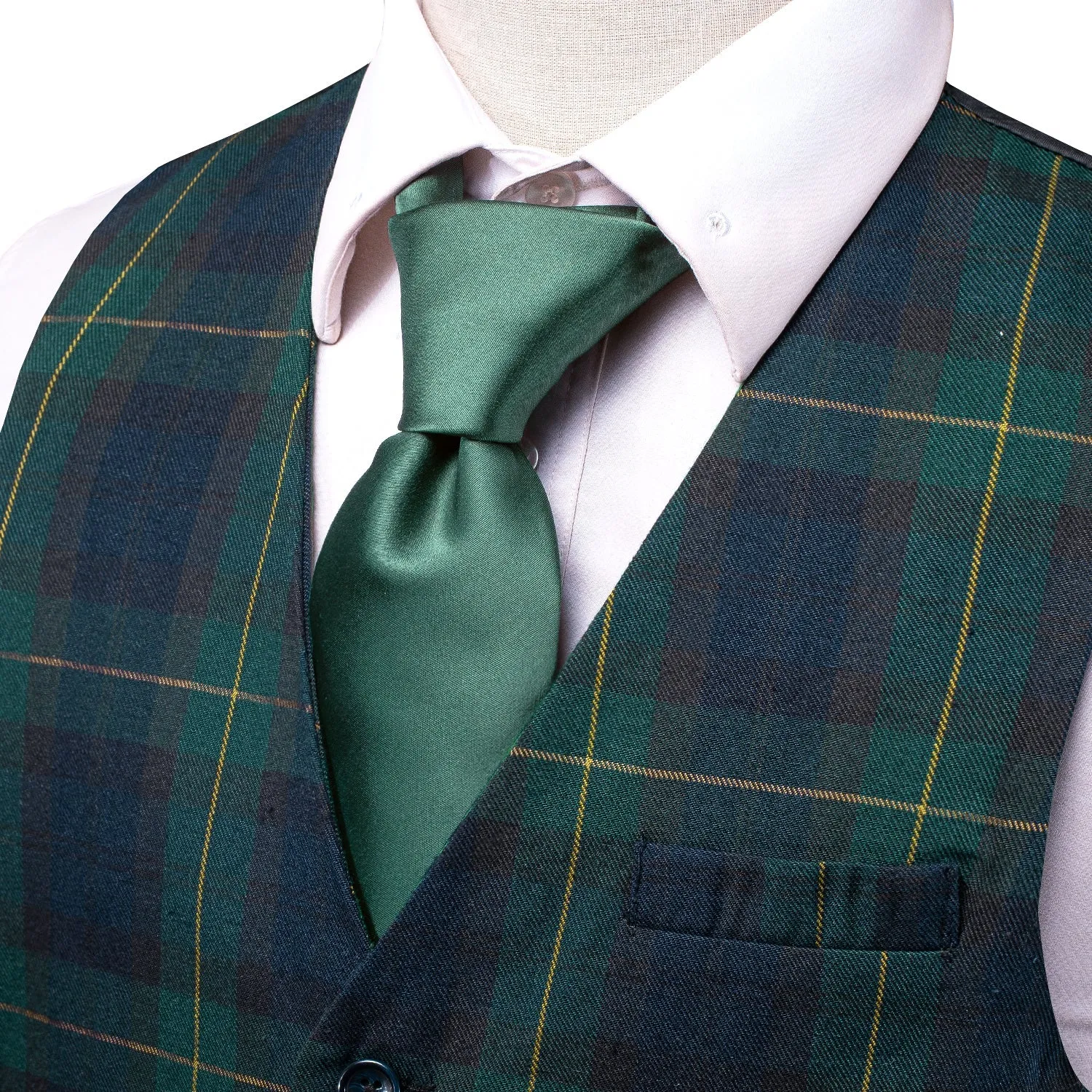 Blue Green Plaid Splicing Jacquard Men's Vest
