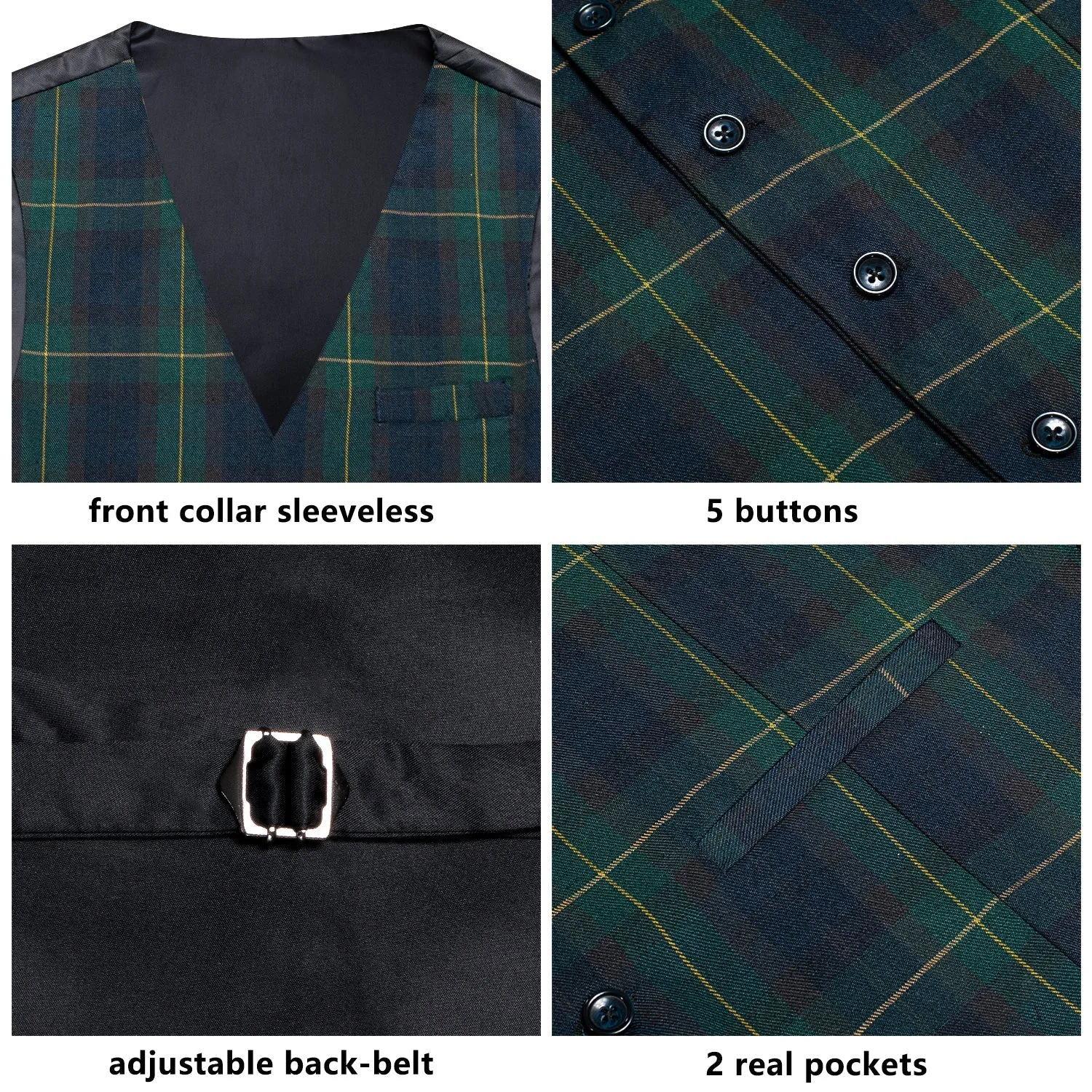 Blue Green Plaid Splicing Jacquard Men's Vest