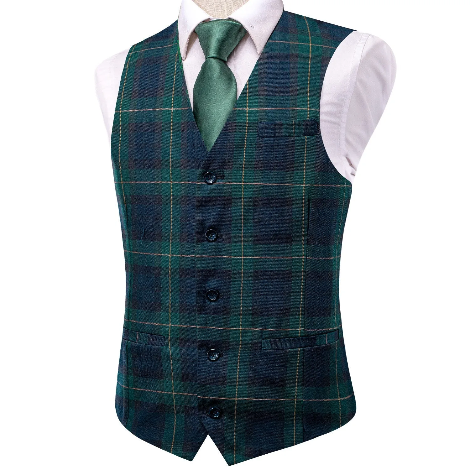 Blue Green Plaid Splicing Jacquard Men's Vest