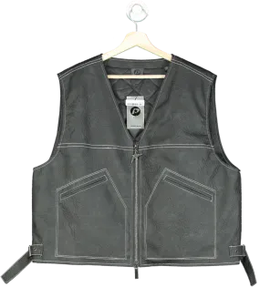BoohooMan Charcoal Textured Pu Utility Vest UK XL