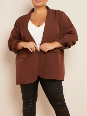 Brown Ruched Sleeve Blazer