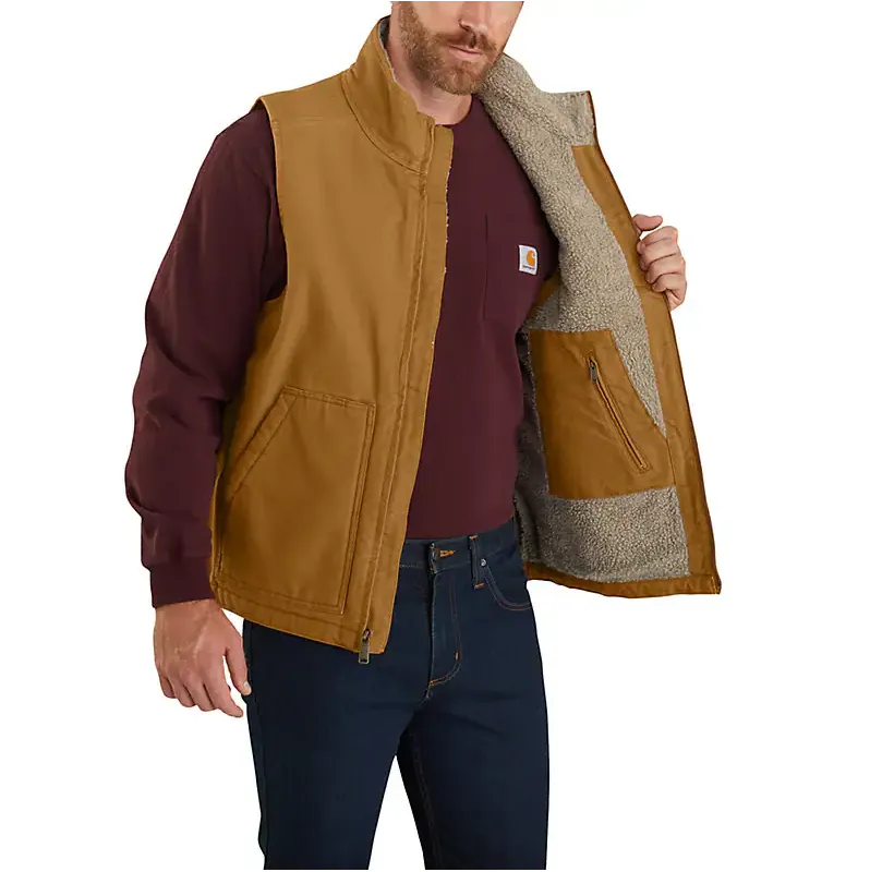 Carhartt Men’s Mock-Neck Sherpa-Lined Vest - Loose Fit - Washed Duck - Black