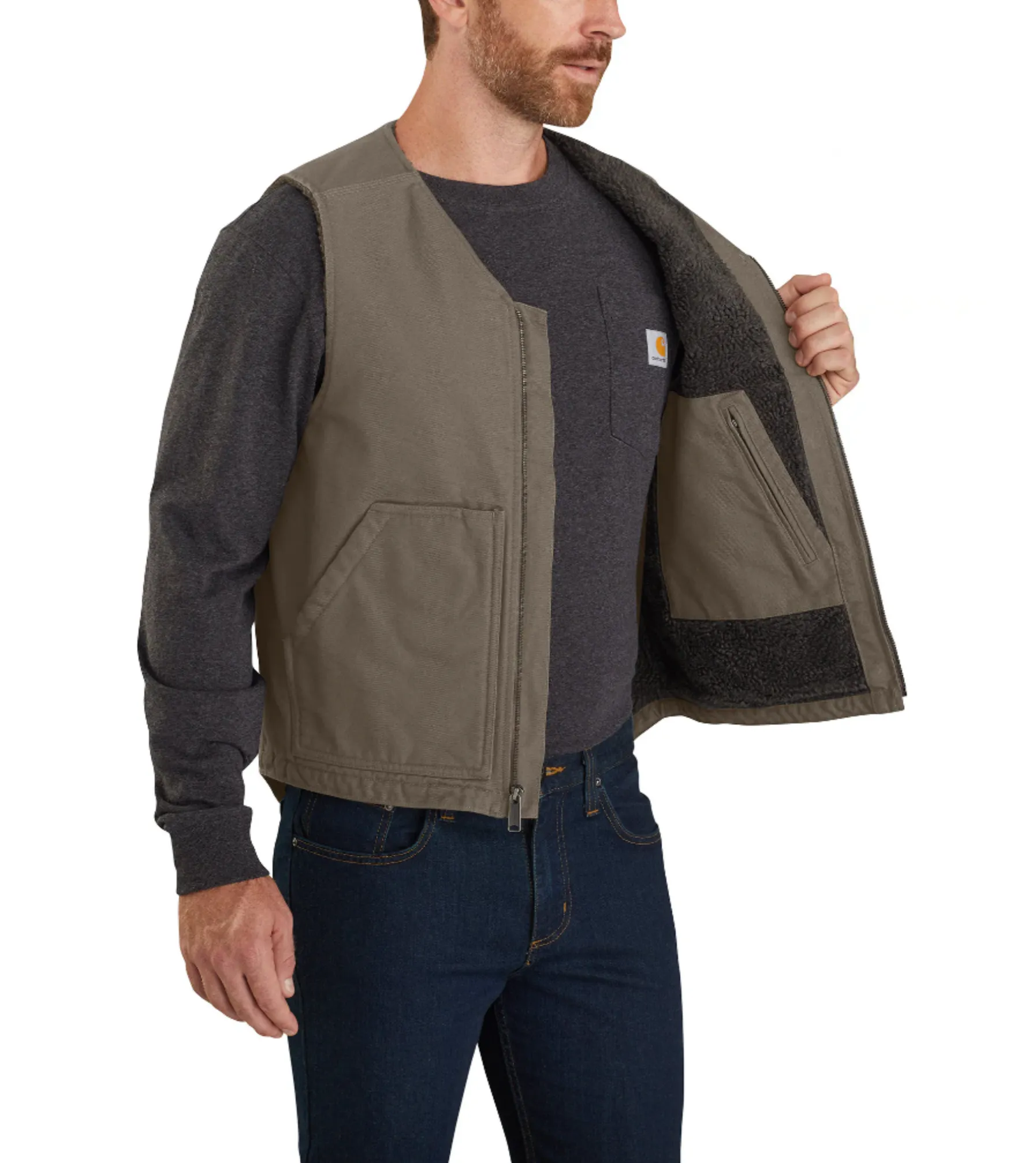 Carhartt Men’s Relaxed Fit Washed Duck Sherpa-Lined Vest - Driftwood