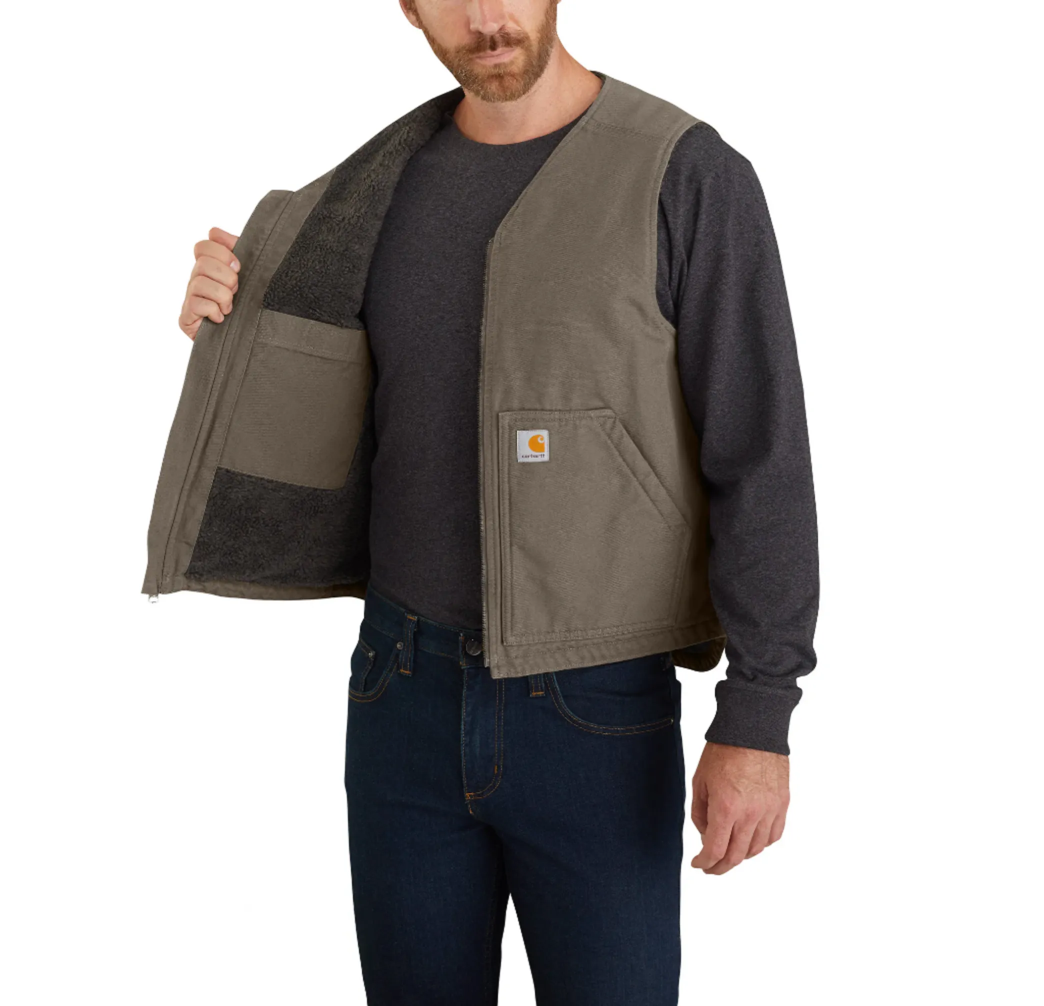 Carhartt Men’s Relaxed Fit Washed Duck Sherpa-Lined Vest - Driftwood