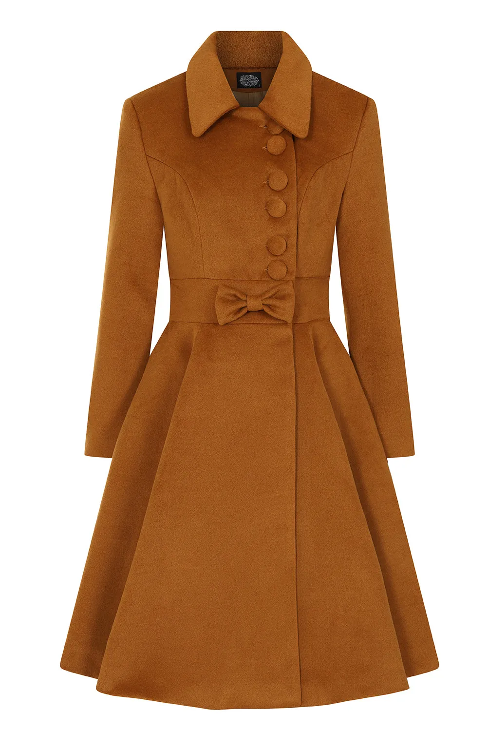Caroline Swing Coat in Ochre Brown by Hearts & Roses London