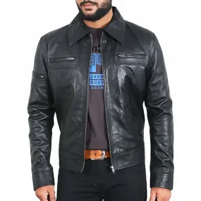 Casual Leather Jacket in Biker Style for Men