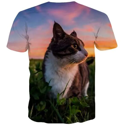 Cat T-shirt Men Animal Tshirt Anime Lovely T-shirts Graphic Pink Clouds Tshirts Cool Harajuku T-shirts 3d Short Sleeve Fashion
