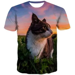 Cat T-shirt Men Animal Tshirt Anime Lovely T-shirts Graphic Pink Clouds Tshirts Cool Harajuku T-shirts 3d Short Sleeve Fashion