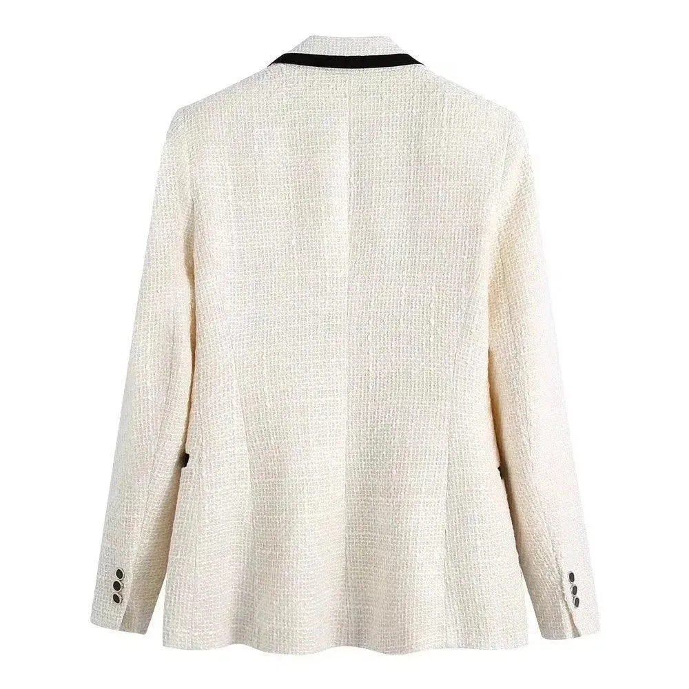 Chic Off-White Tweed Blazer Women - Vintage - Patchwork