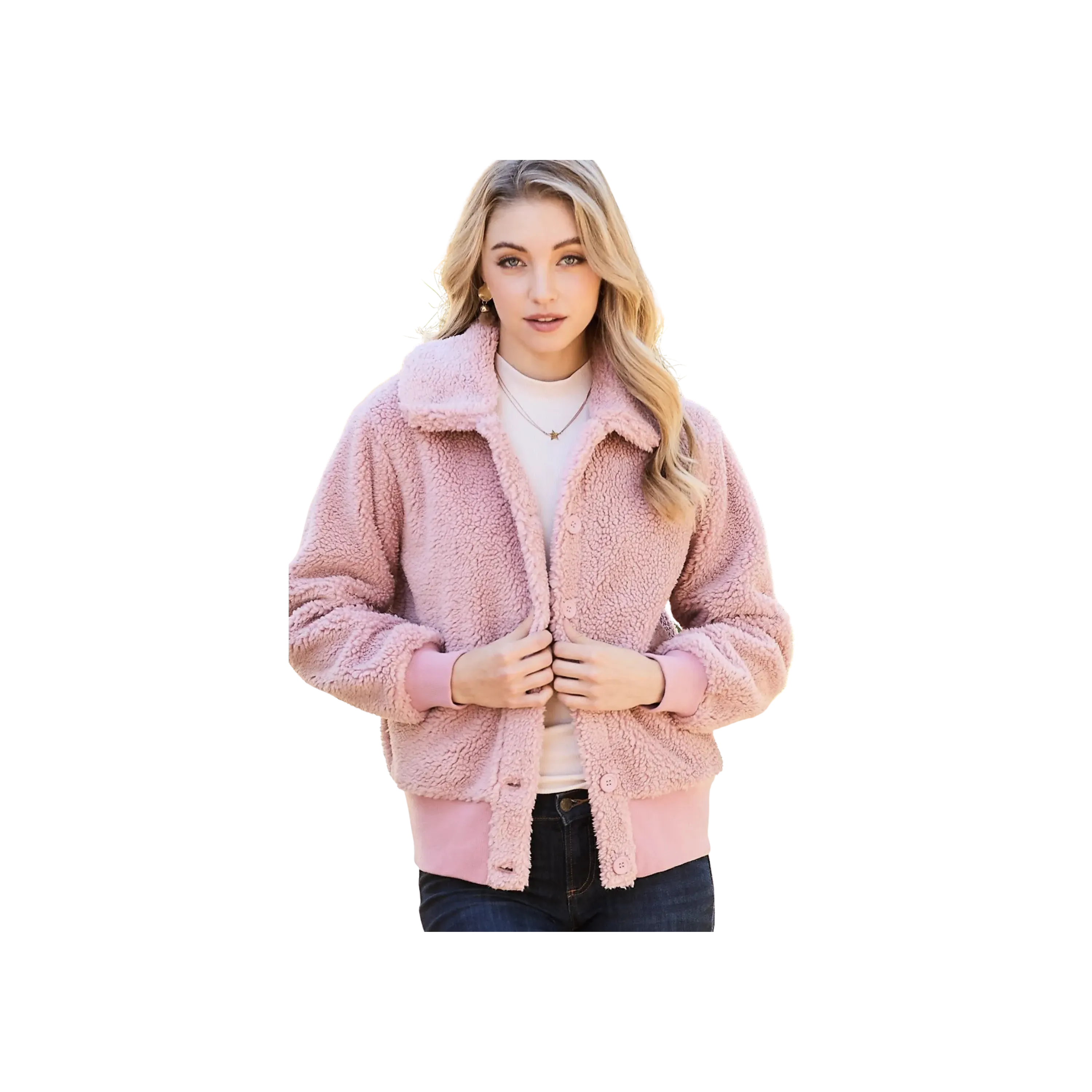 Collar Neck Button Down Sherpa Fleece Sweater  Jacket