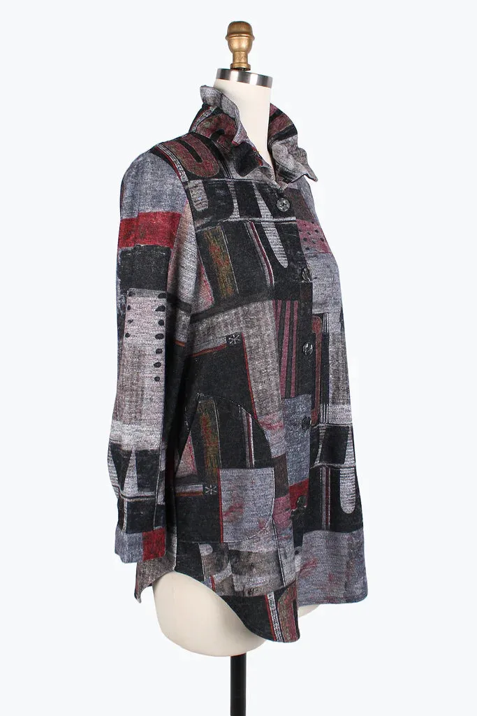 DAMEE Abstract Art Long Shacket JKT-7097- RED