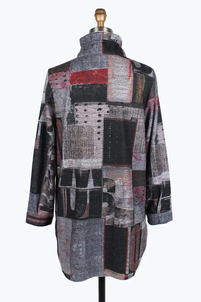 DAMEE Abstract Art Long Shacket JKT-7097- RED