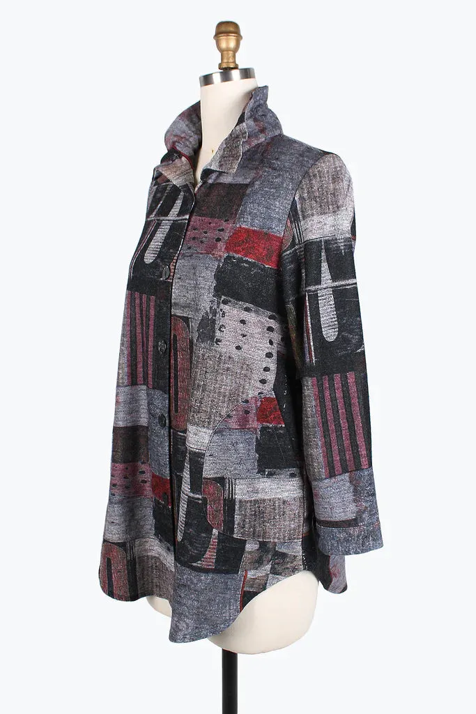 DAMEE Abstract Art Long Shacket JKT-7097- RED