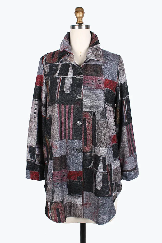 DAMEE Abstract Art Long Shacket JKT-7097- RED