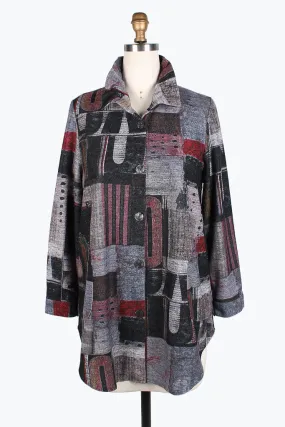 DAMEE Abstract Art Long Shacket JKT-7097- RED