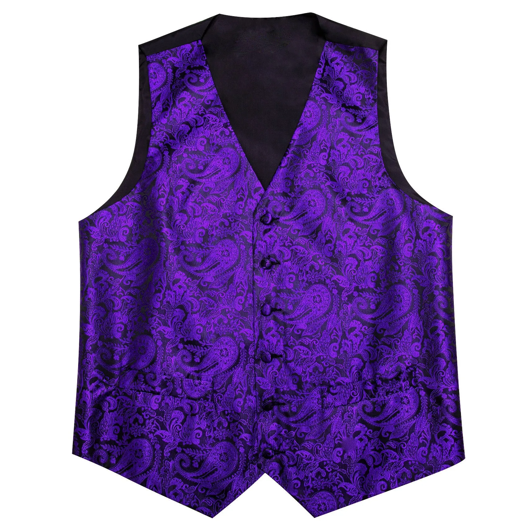 Dark Purple Black Paisley Silk Men's Vest Tie Handkerchief Cufflinks Set