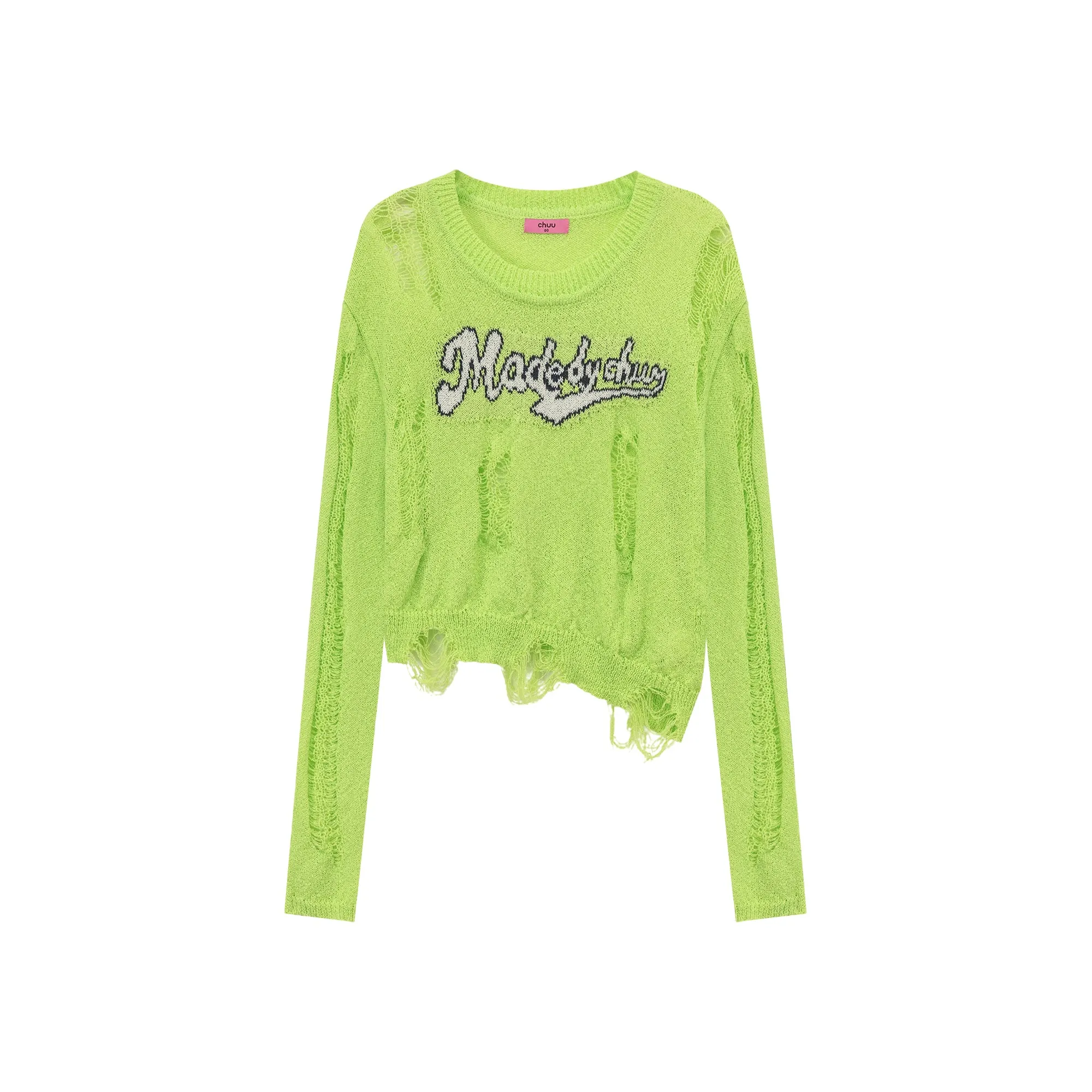 Distressed Long Sleeve Unbalanced Knit Top