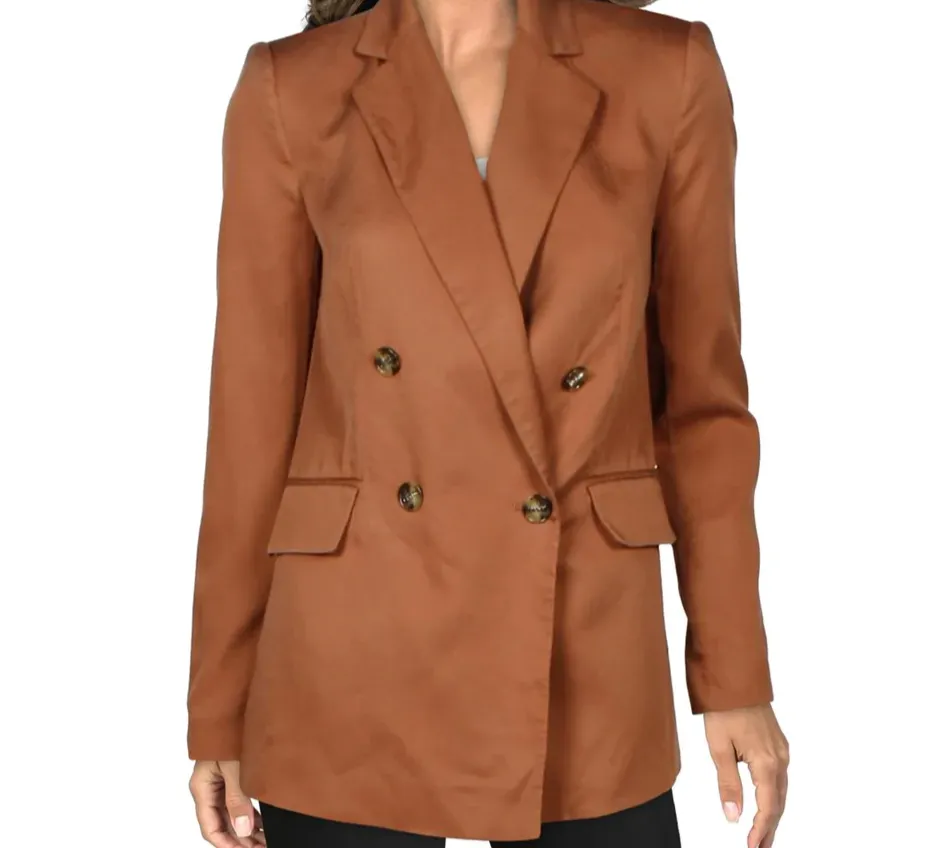 DKNY Women's Double-Breasted Blazer Jacket in Cinnamon Brown