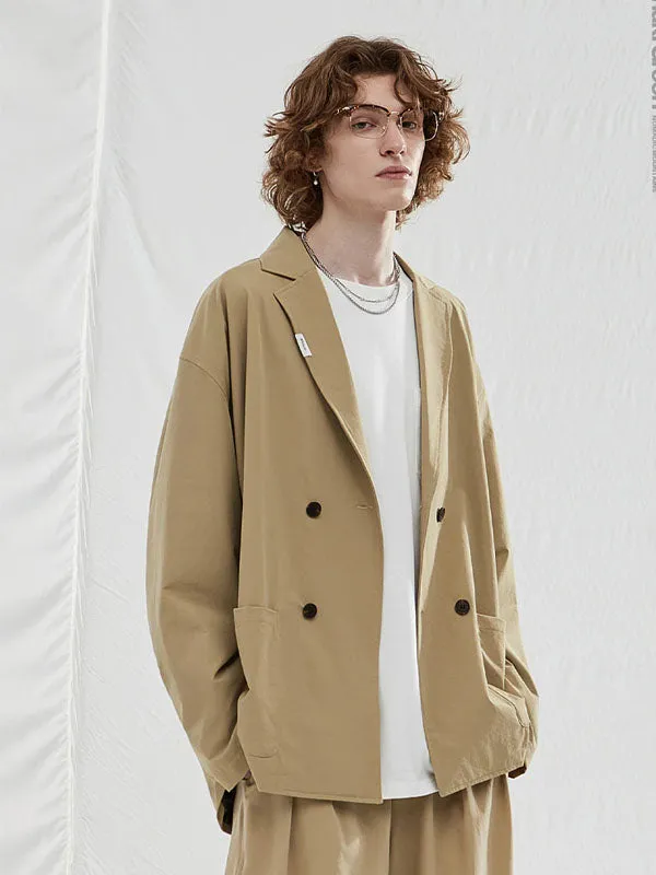 Double-Breasted Oversized Blazer in Khaki Color