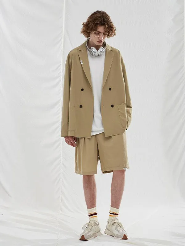 Double-Breasted Oversized Blazer in Khaki Color