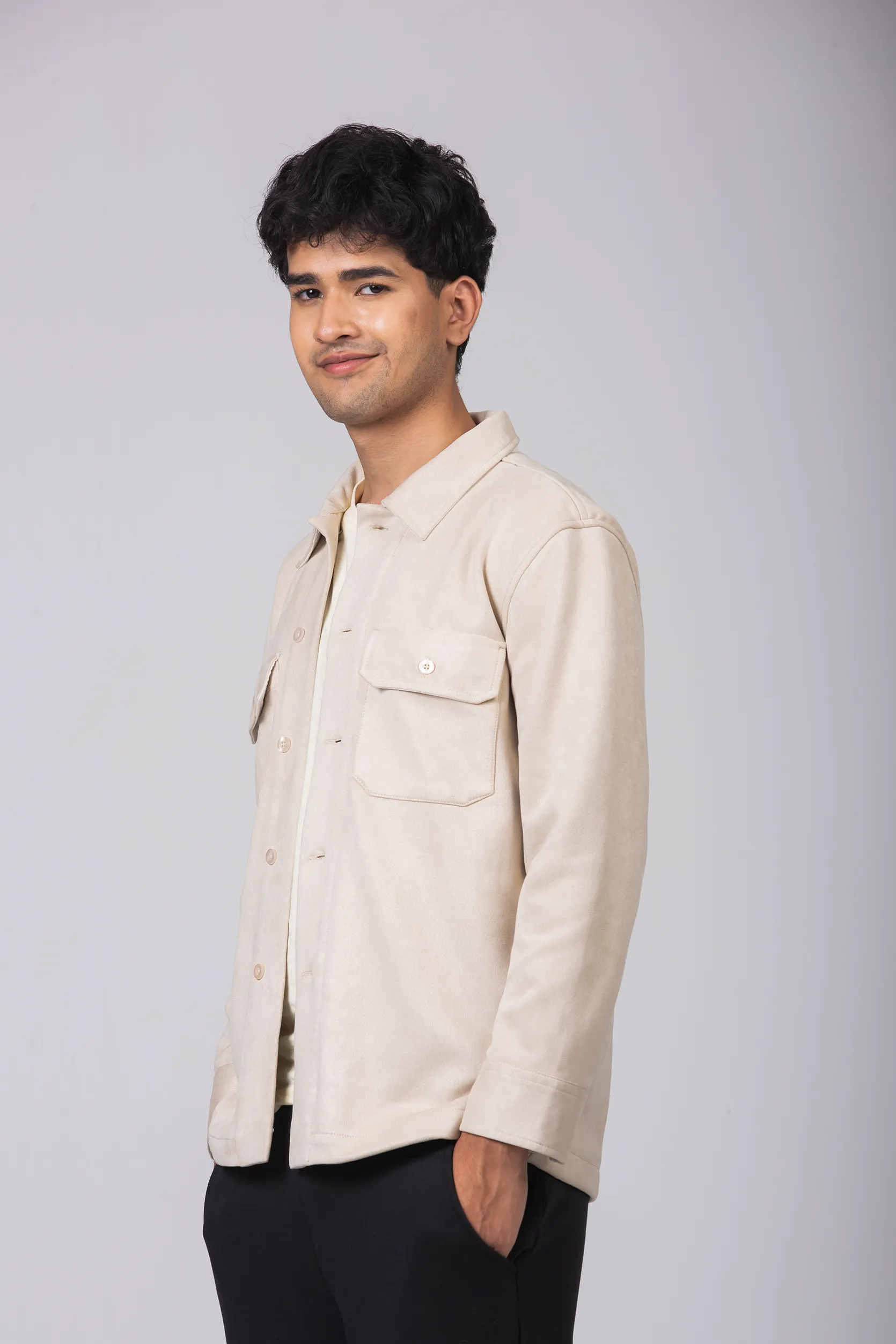Faux Suede Shacket | Cream