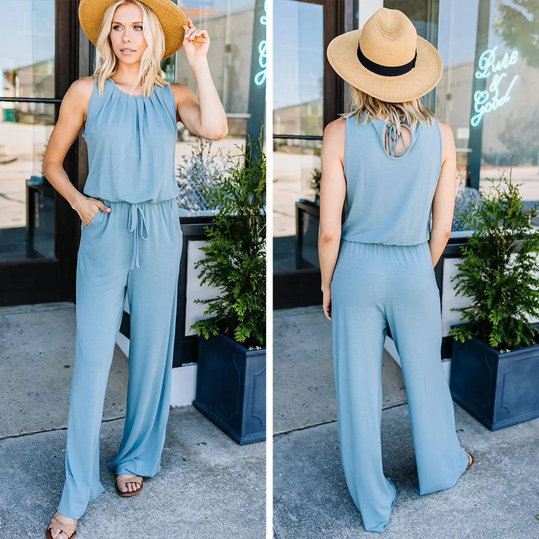 Feeling So Free Slate Blue Jumpsuit