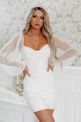 Feelings Of Forever Mesh Sleeve Bodycon Dress (Off White)