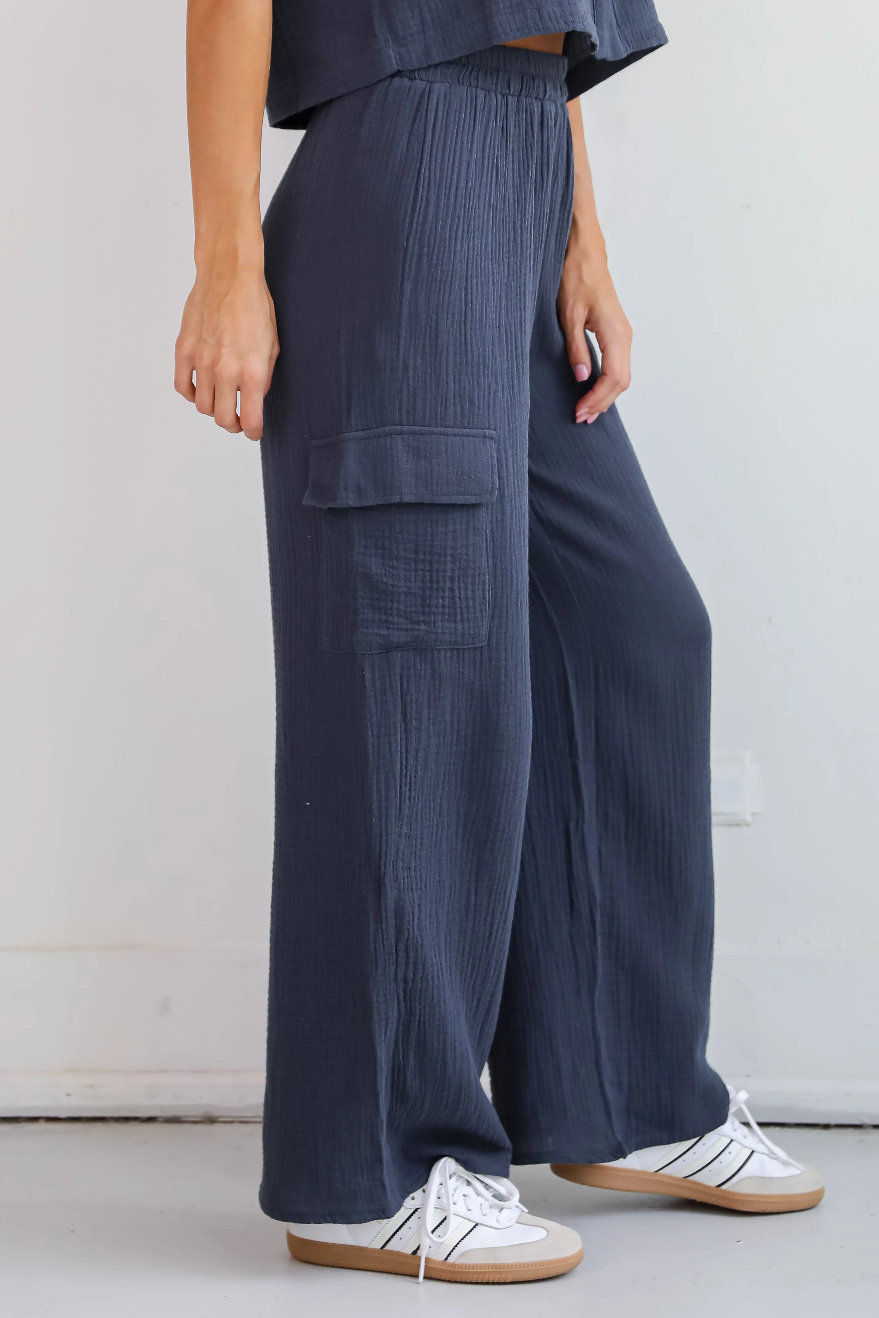 FINAL SALE - Too Perfect Charcoal Linen Cargo Pants