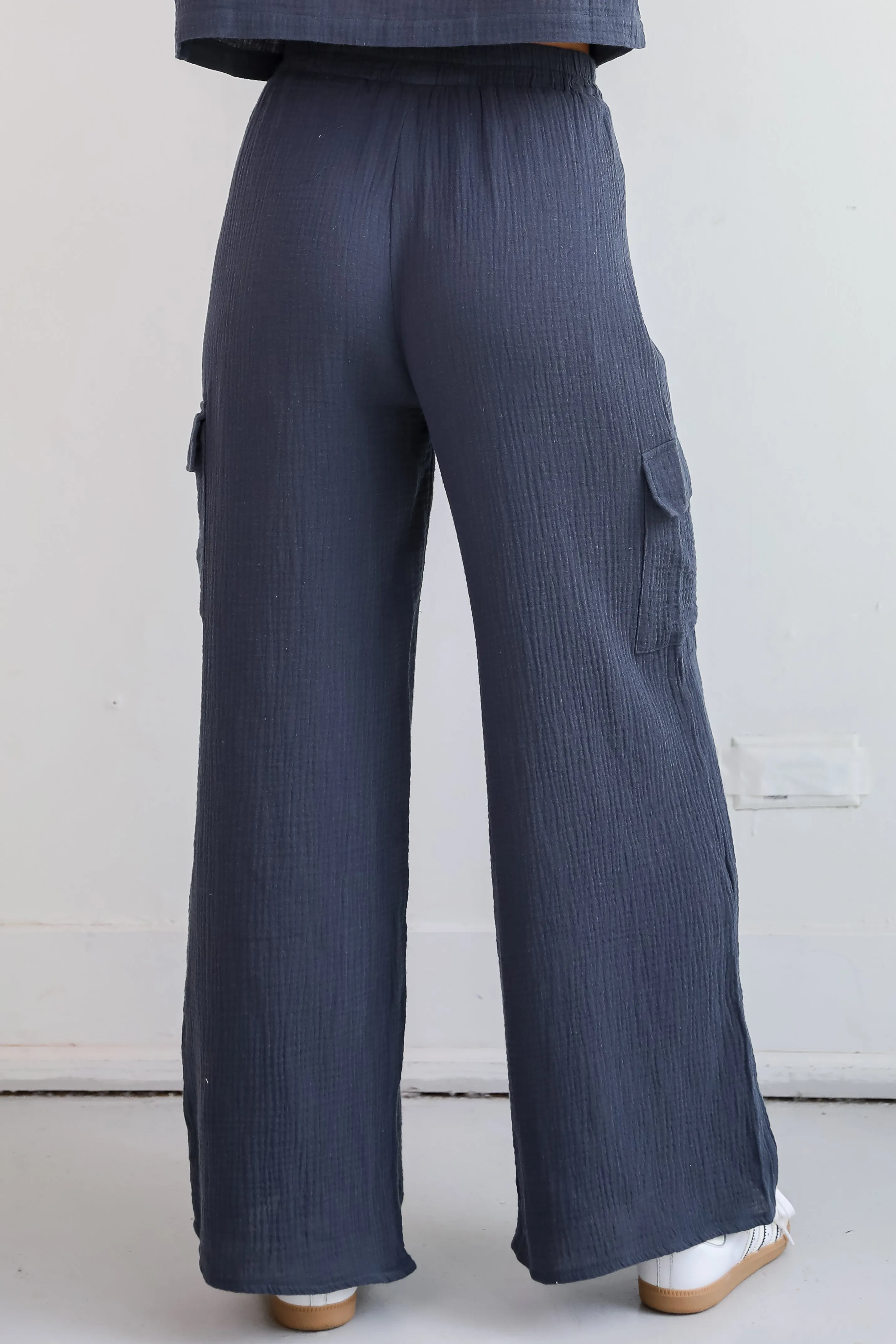 FINAL SALE - Too Perfect Charcoal Linen Cargo Pants